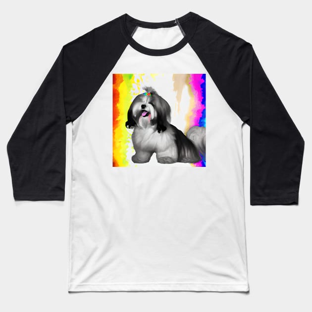 Lhasa Apso Dog Rainbow Painting Baseball T-Shirt by KayBee Gift Shop